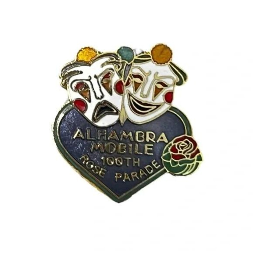 Alhambra Mobile 100th Rose Parade Theater Masks Vintage Lapel Hat Vest Pin A11